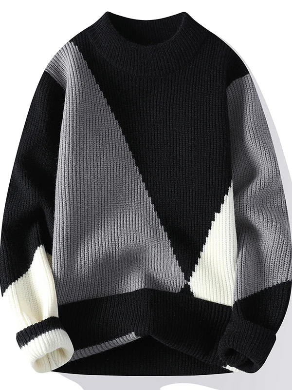 高品質メンズニットセーター、ブロック柄、ファッショナブルでトレンディな冬春新作、毛玉になりにくい、通気性があり快適