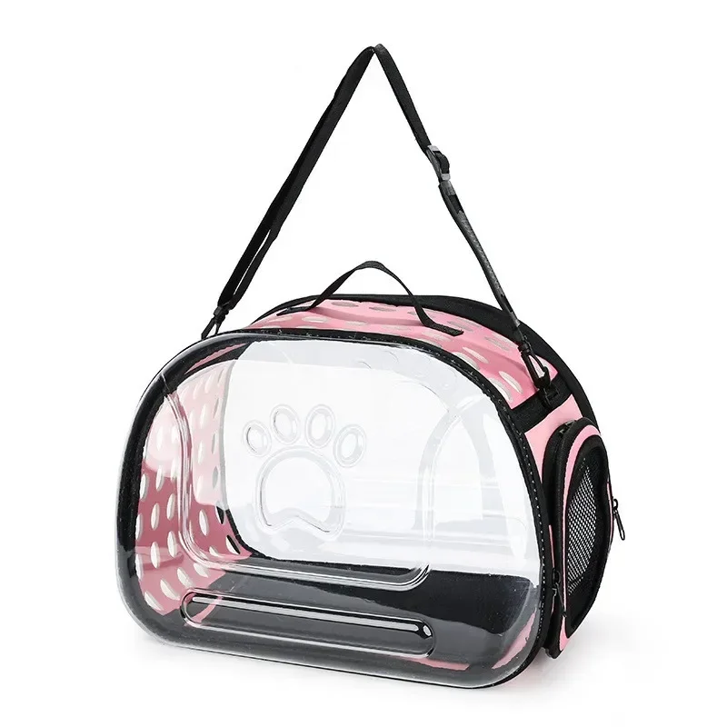 Fashion Transparent Cat Bag Portable Cat One Shoulder Messenger Bag Breathable Dog Backpack Foldable Pet Bag L Size