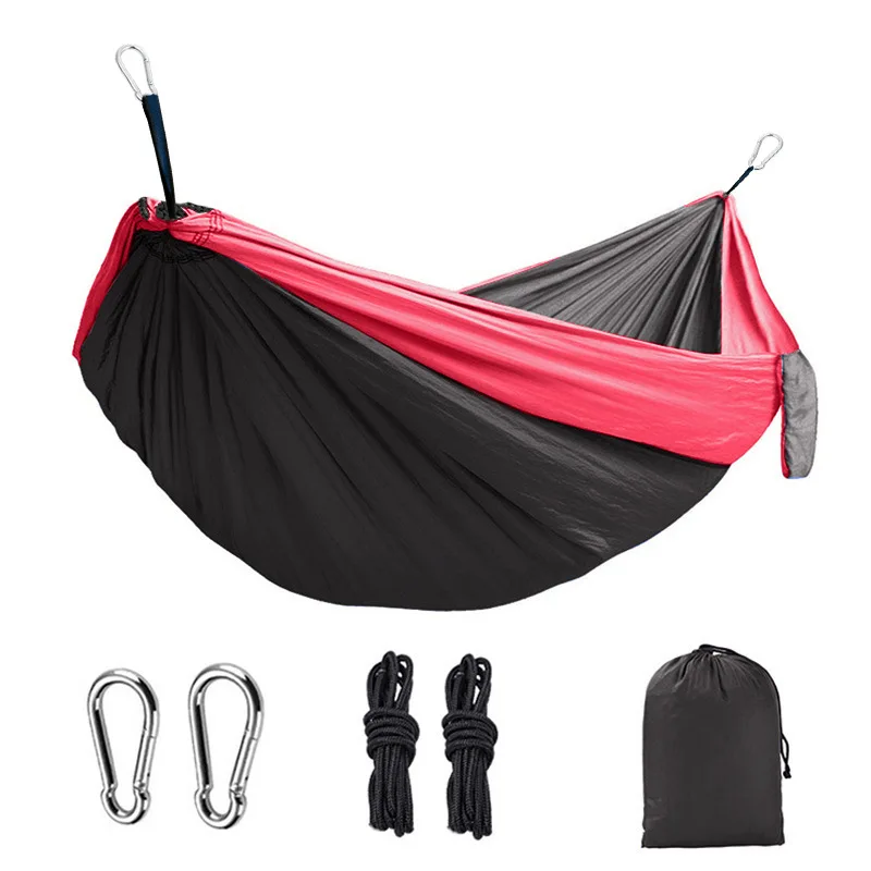 Outdoor Single Person Camping Hammock With Nylon Color Matching Hammock High Strength Parachute Fabric Portable Hanging Bed