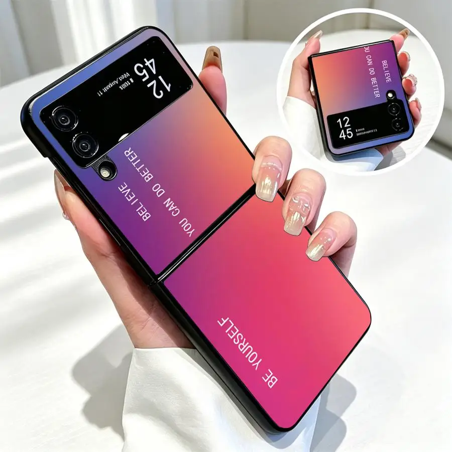 Red Pink Gradient Back Phone Cover Funda Case for Samsung Galaxy Z Flip 8 Z Flip 7 6 5 4 3 Flip3 Z Fold 8 7 6 5 4 3 Flip7 FE