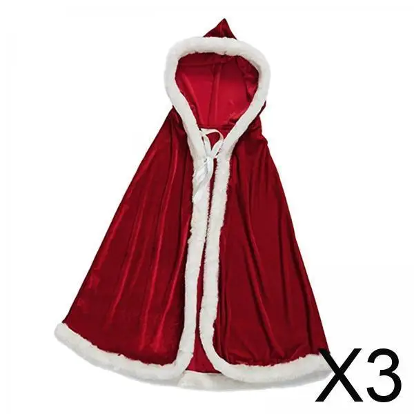 3x Halloween Christmas Costume Cloak Velvet Hooded Cape Lightweight Santa Claus Robe for Props Themed Party Stage Performance