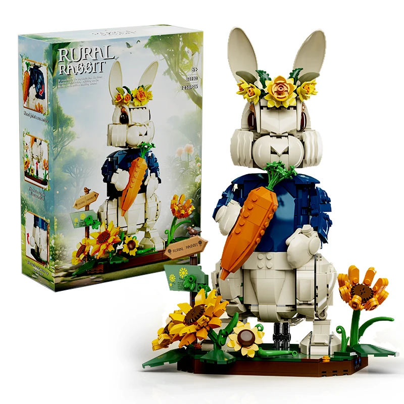 Creatieve 1258 Stuks Pastorale Konijn Dier Figuren Bouwstenen Woondecoratie Landelijke Bloemen Konijn Monteren Speelgoed Kinderen Gift - afbeelding 2