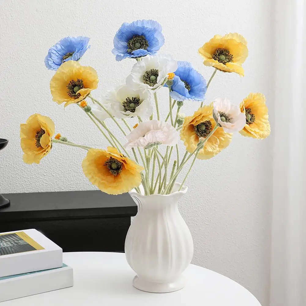 Artificial Orange Floral Arrangement Simulation Floral Decor for Hotel 5 Heads Artificial Poppies Flowers with Stems for Wedding
