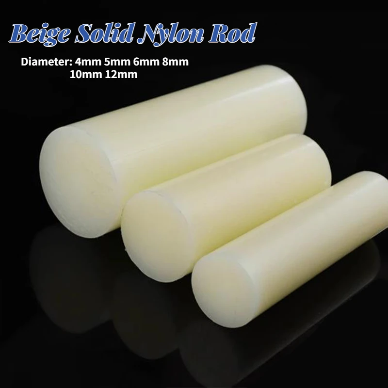 1Pcs Diameter 4/5/6/8/10/12mm Beige Nylon Rod Plastic Rod Round Rod Wear-resistant Hard Rod Solid Cylinder Length 500mm