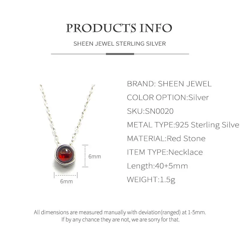 Silver 925 Jewelry Fashion Simple Red Round Necklace Elegant Quality 925 Sterling Silver Necklace for Women