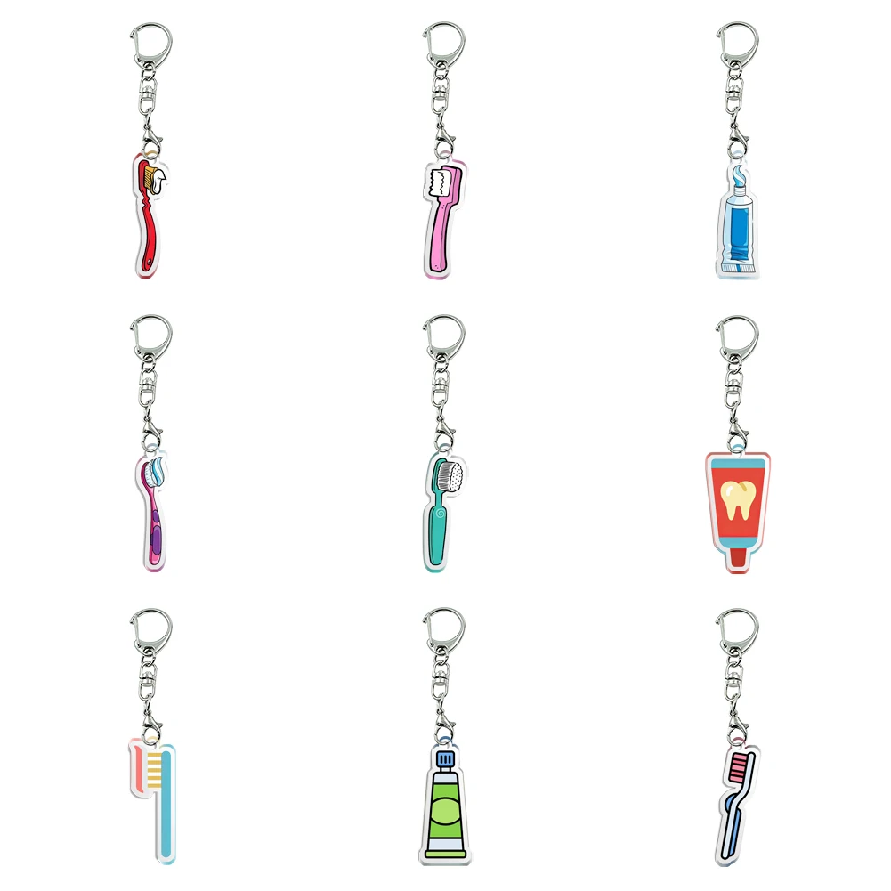 Toothpaste And Toothbrush Key Chain Cartoon Key Holder Acrylic Jewelry For Kids Birthday Gifts