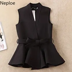 Neploe Ruffles Tank Tops Women Korean V Neck Sleeveless Office Lady Camis Spring 2024 Solid Lace Up Slim Fit Female Vest 1B502