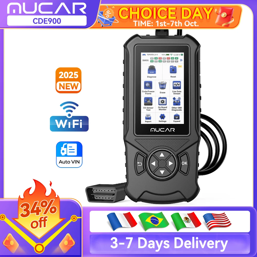 MUCAR CDE900/cde900 Pro/CDE900 Lite OBD2 Ferramenta de diagnóstico Auto Obd 2 Scanner Freio Airbag Transmissão Motor Sistema Diagnóstico Leitor de código cde900 32GB