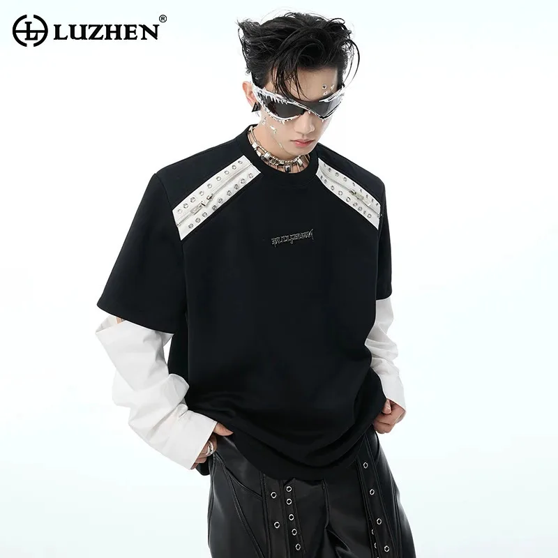 

LUZHEN длинные оригинальные персонализированные съемные рукава 2025, новые свободные футболки, мужская модная уличная толстовка JY4729