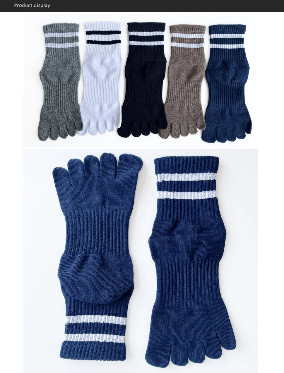 1/5 Paar Herren-Fünf-Finger-Socken aus Baumwolle, gestreift, solide, lässig, schweißabsorbierend, antibakteriell, warm, weich, elastisch, kurze Zehensocken – Detail 2