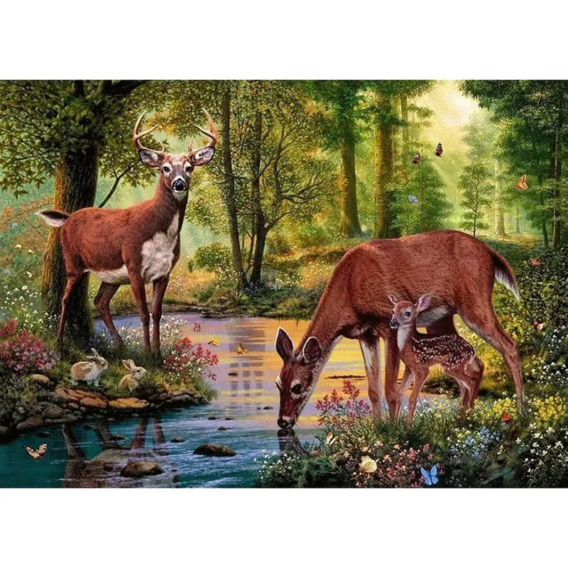 5D DIY Diamond mosaic diamond embroidery Deer in the forest drinking water embroidered Cross Stitch Home decoration Gift