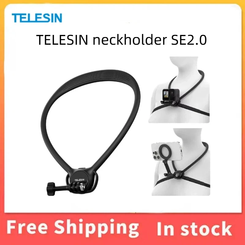 TELESIN Universal 2 in 1 Neck Mount for Phone and Action Camera, Lightweight Silicone Travel Accessory
