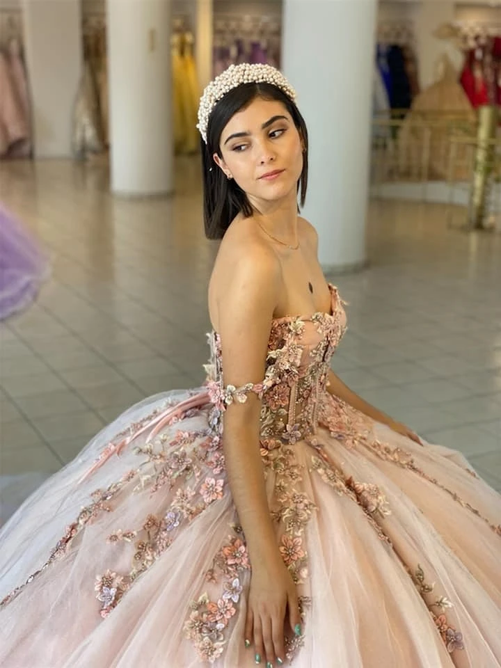 Champagne Prinses Quinceanera Jurken Baljurk Lieverd Tule Appliques Sweet 16 Jurken 15 Años Custom