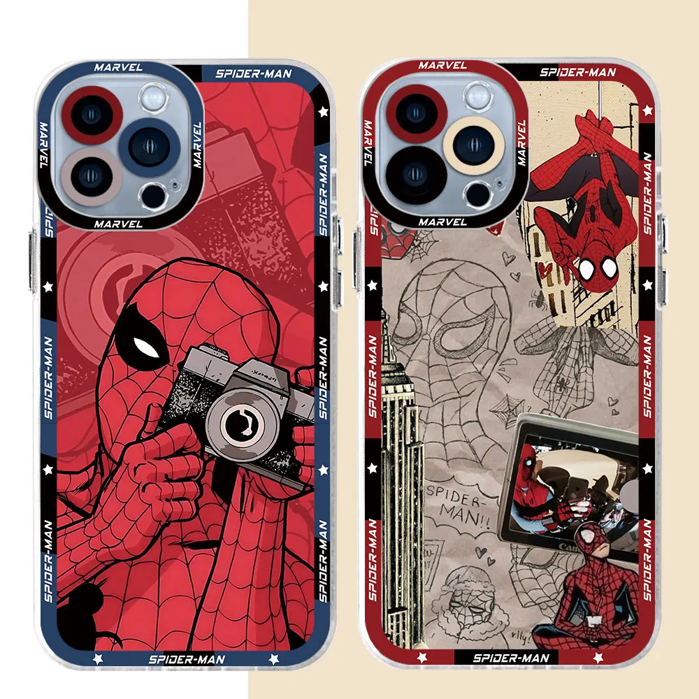 Marvel Spiderman Art Luxury Case for Apple iPhone 12 Mini XR SE 11 8 Plus 13 Pro Max X 14 15 Pro XS 7 6s Clear Silicone Cover