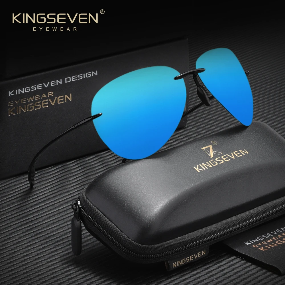 KINGSEVEN ريترو الذكور الطيار النظارات الشمسية بدون إطار العصرية الرجال النساء السفر القيادة الاستقطاب UV400 الكلاسيكية خفيفة النظارات