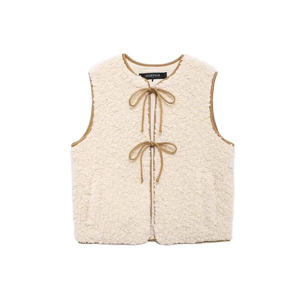 

Осенний новый женский модный простой и универсальный флисовый жилет на шнуровке