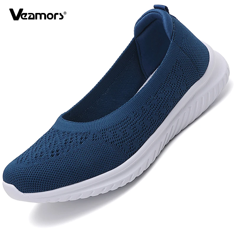 

Women Lightweight Flat Shoes Breathable Knitted Mesh Walking Shoes Ladies Slip-on Daily Casual Shoes Soft Elastic Sole