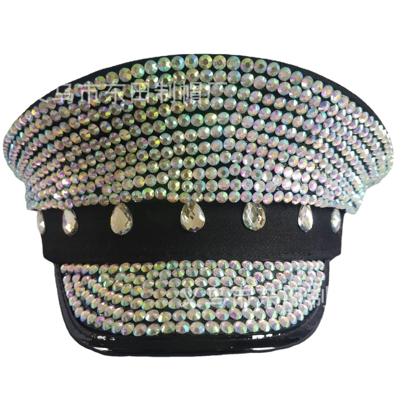 Luxury Diamond Navy Hat Party Carnival Baroque Military Hat for Women