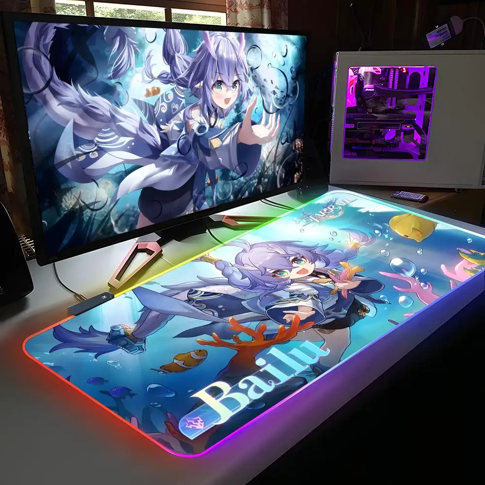 

Honkai Star Rail Bailu Mouse Pad RGB Rubber Computer Laptop Official Game Colored esports Aesthetic Pretty Fashion Luxury Mat