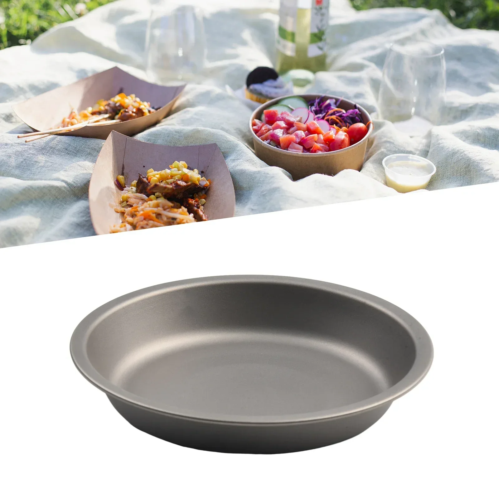 Assiette de camping en titane, casserole, ustensiles de cuisine, 140x25mm, 5,5x1,0 in pour aliments, fruits, plat d'extérieur, camping, randonnée, assiette de voyage, 1 pièce