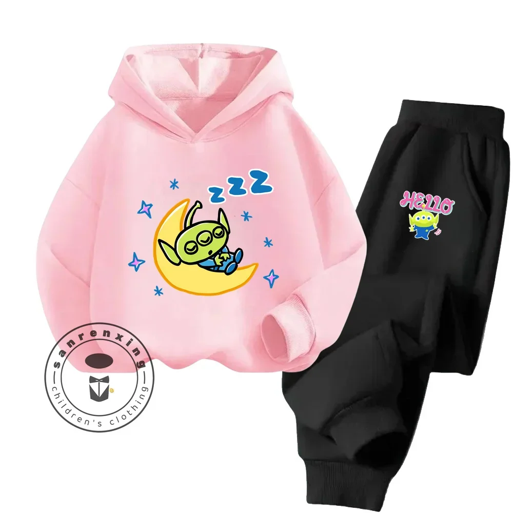

Alien Adorable Apparel for Kids Affordable Trendy Streetwear Cartoon Alien Print Perfect Casual Outfits Fall Winter Hoodie Set