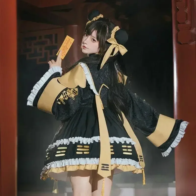 

2025 Genuine Gothic Handmade Button Hollow Bow Lolita Op Dresses Women Japanese Cute Halloween Little Taoist Cospaly Costumes