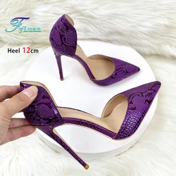 Summer New Elegant Ladies Party Dress Shoes 6.5CM 8CM 10CM 12CM Women Pointed Toe High Heels Pumps Fashion Emboss Purple Sandals