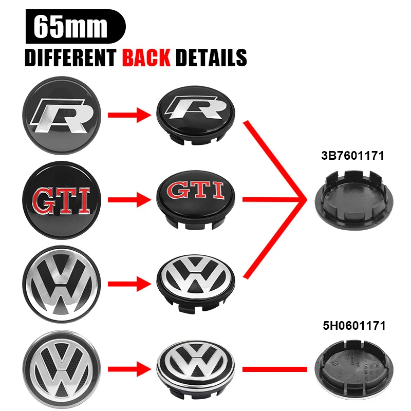 4pcs 56mm 65mm Car Styling Wheel Center Cap Hub Covers Badge Accessories For VW Volkswagen Golf 6 7 7.5 Sharan Passat B6 Tiguan