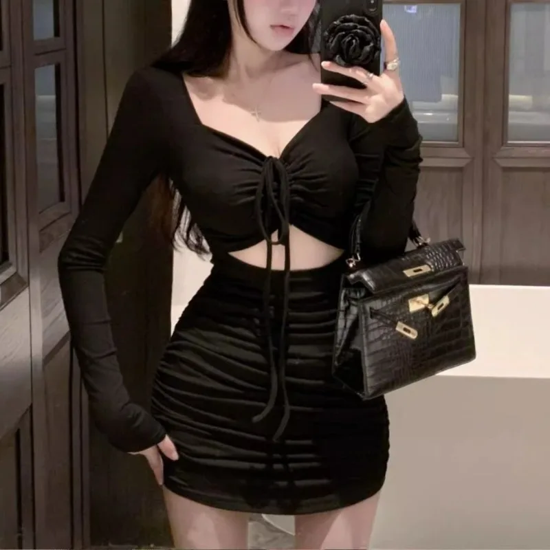 Hollowed Out Cotton Woman Long Sleeve Dress Waist-cinching Bodycon Sensual Sexy Elegant and Pretty Beautiful Dresses for Women