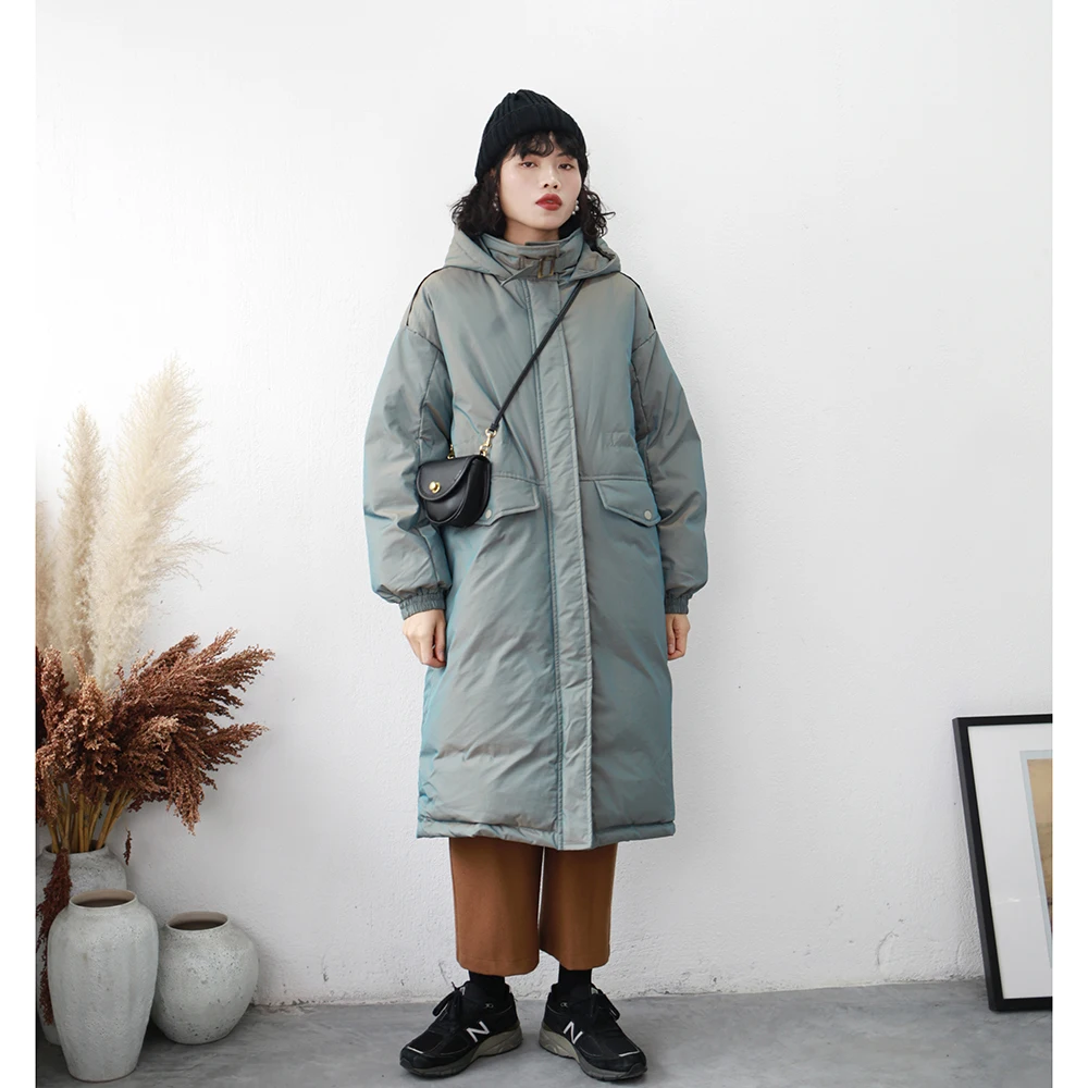 

Яркое цветное пуховое женское пальто Jaet 90, белое свободное длинное пальто с капюшоном длиной до колена, зимнее новое модное пальто