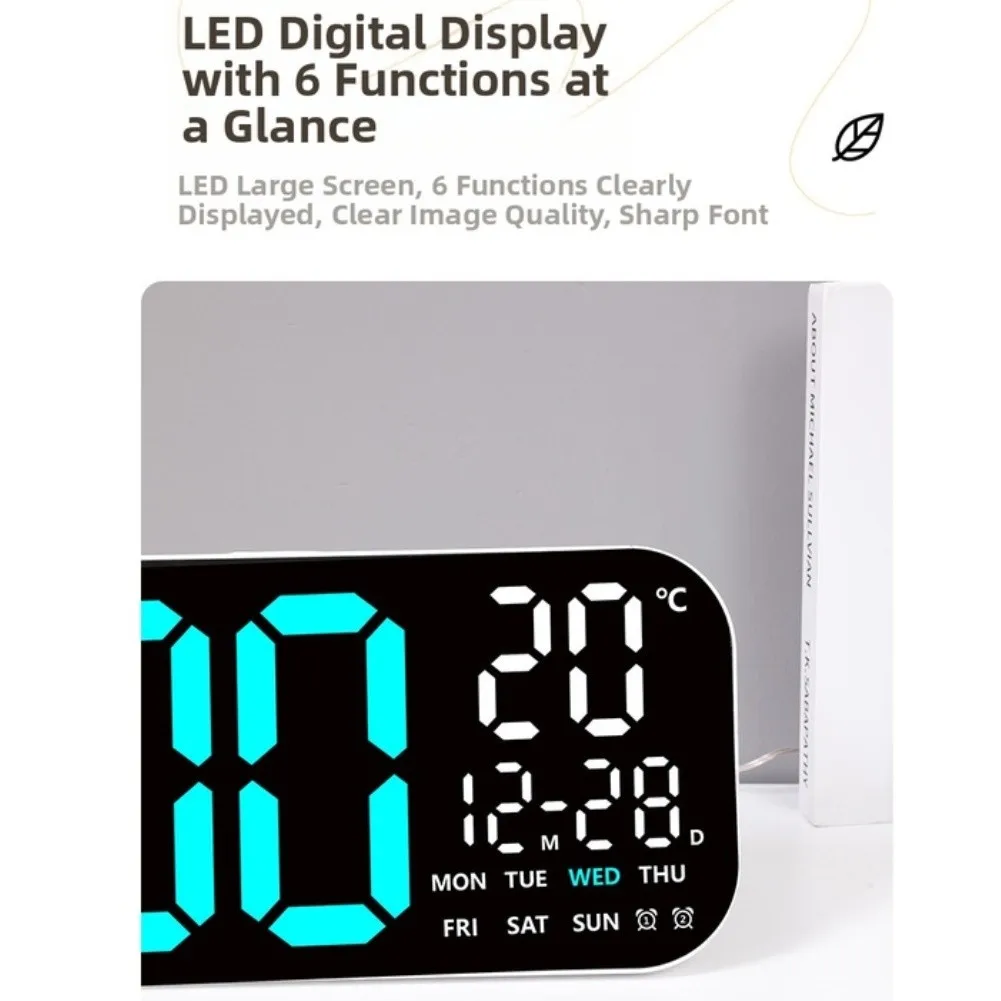 19 5 Inch LED Digital Wall Clock with Remote Control Temperature Display Auto Brightness Adjustment for Kitchen
