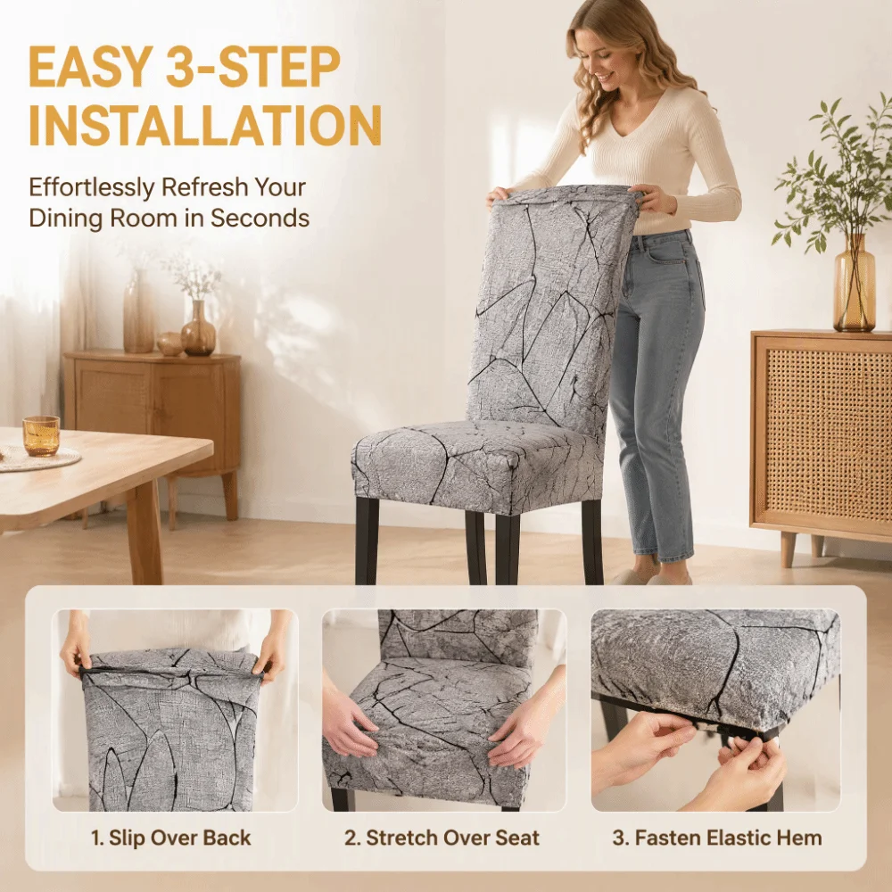 Full Cover Dining Chair Cover Non Slip Elastic Stretch Chair Cover Washable Protective Fabric Chair Slipcover Living Room