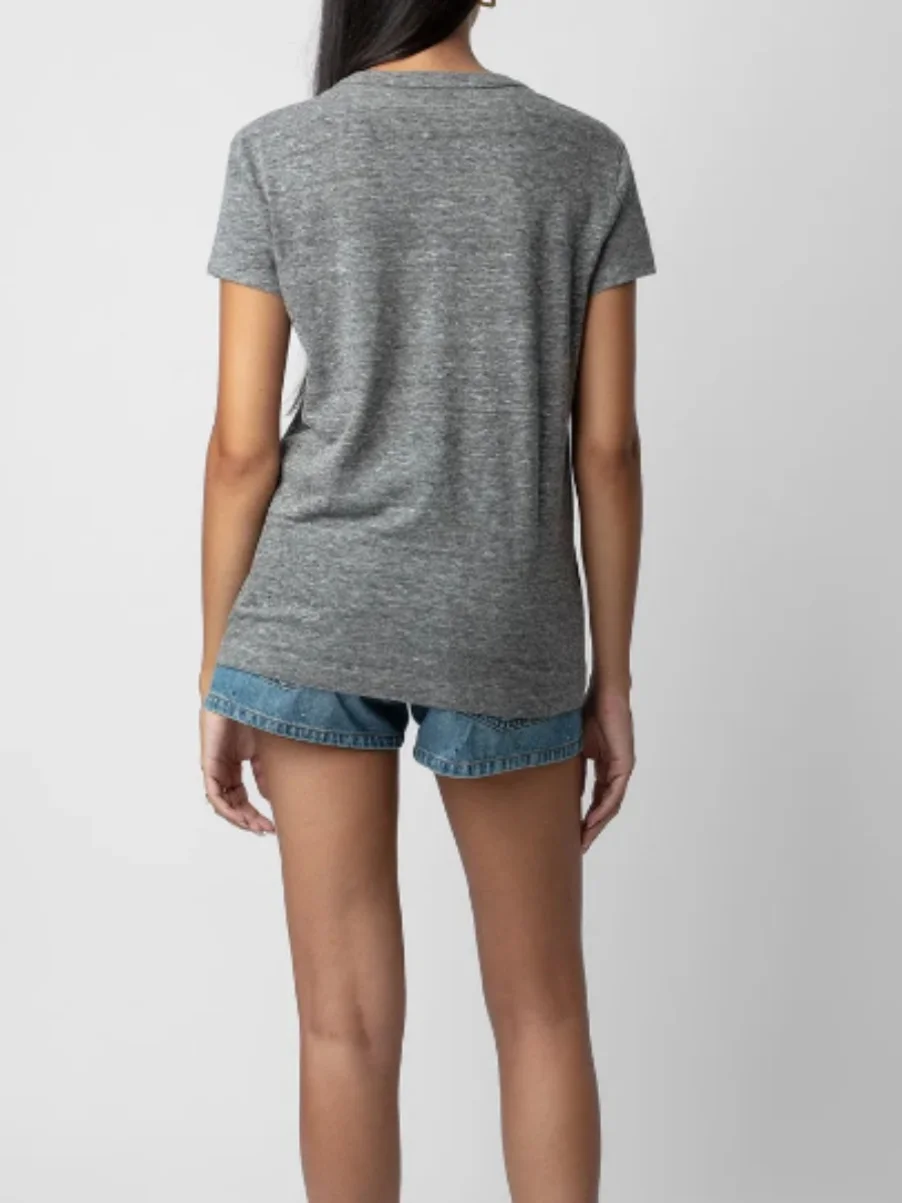 Nowy Krój Damski Dopasowany T-shirt z Ozdobnymi Cyrkoniami, Czysta Bawełna, Prosty i Uniwersalny Styl Uliczny...