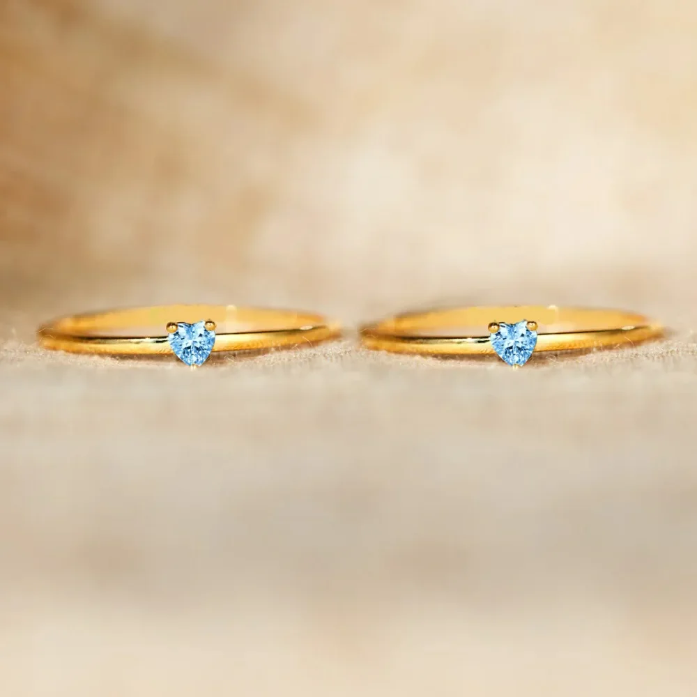 Monkton 100% 925 Sterling Silver Heart Zirconia Wedding Rings for Women Girl Charm Blue Birthstone Stackable Finger Rings