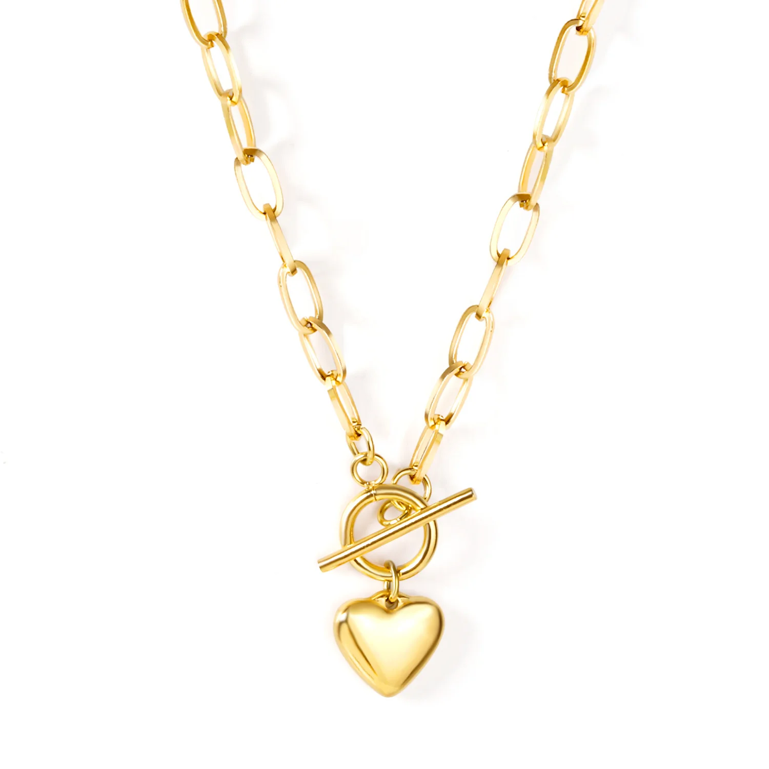 Fashion Heart-Shaped Pendant Paperclip Chain OT Buckle Necklace Minimalist Personality Cool Necklace Women's Jewelry