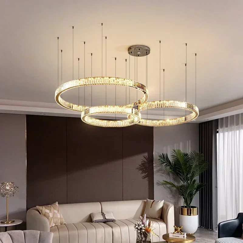 Imagem -03 - Luxo Moderno Pétala de Cristal Luz Decoração para Casa Villa Jantar Sala Estar Lustre Teto Brilho Ouro Led Regulável Anel Luz