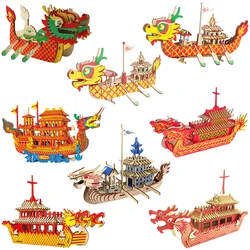 Dragon Boat Festival 3D Puzzle Wooden Ship Model Handmade DIY Children's Gift Educational Toys For Kids Party Games