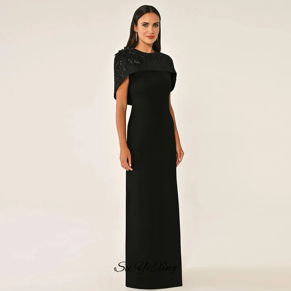 Exquisite 3D Flowers Sequined Prom Gowns Classic Jersey Customized Prom Dress Elegant Sleeveless O-Neck Evening Dress with Shawl image 4