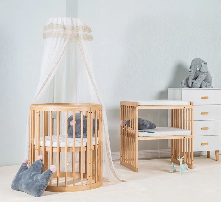 Simple Solid Wood Crib Baby Multi Functional Cradle Bed