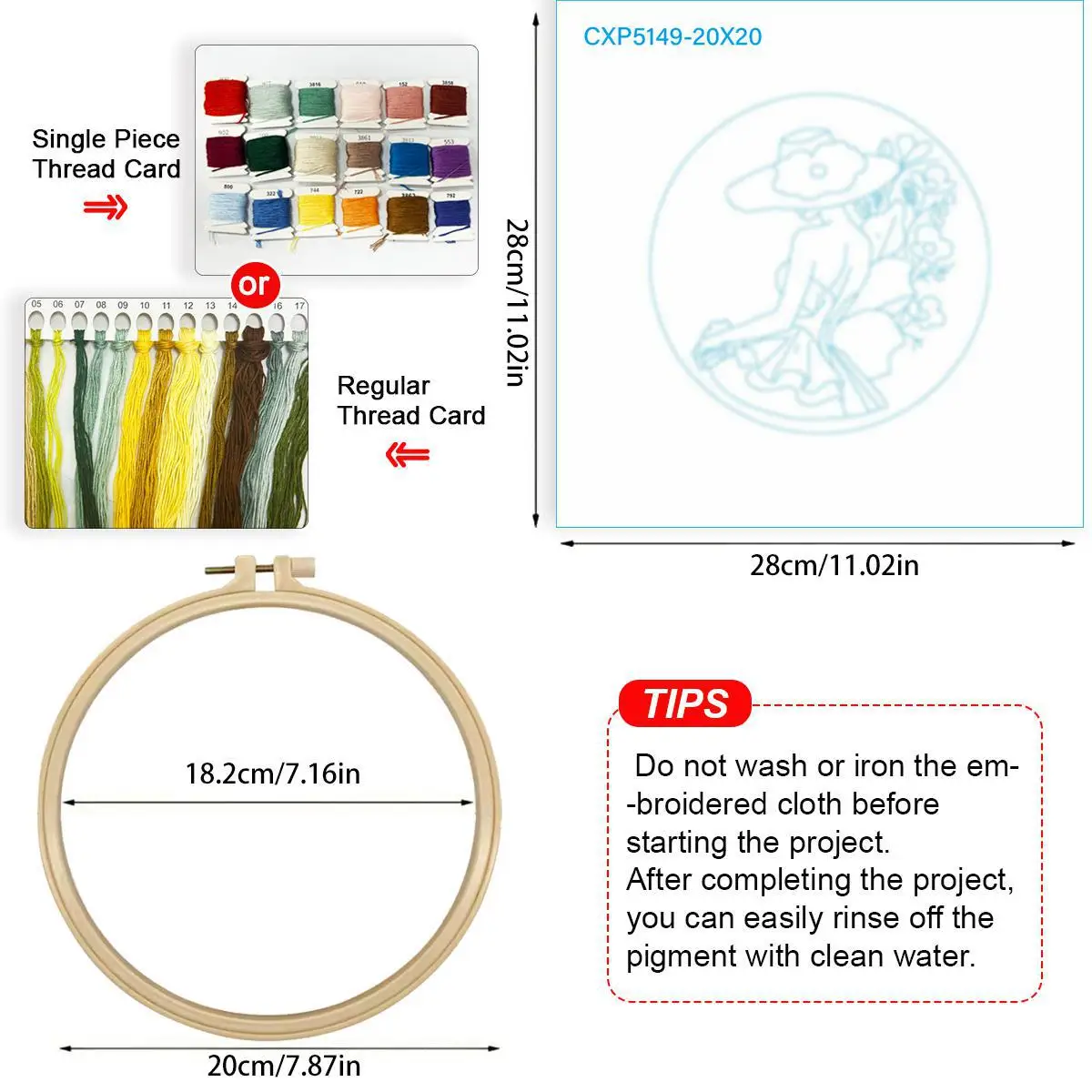 1 Stück 20X20CM/15X15CM 7,87/6,3 Zoll Beauty-Stickerei-Starter-Kit DIY-Kit DIY-Stickerei-Set Handarbeiten Heimdekoration Malerei – Detail 4