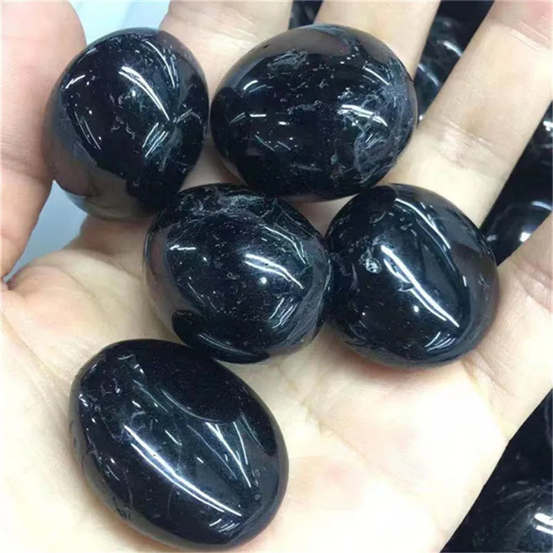 Natural Black Tourmaline Round Healing Crystal Quartz Mineral Specimen Reiki Tumbled Energy Stone Bulk Gem Home Aquarium Decor