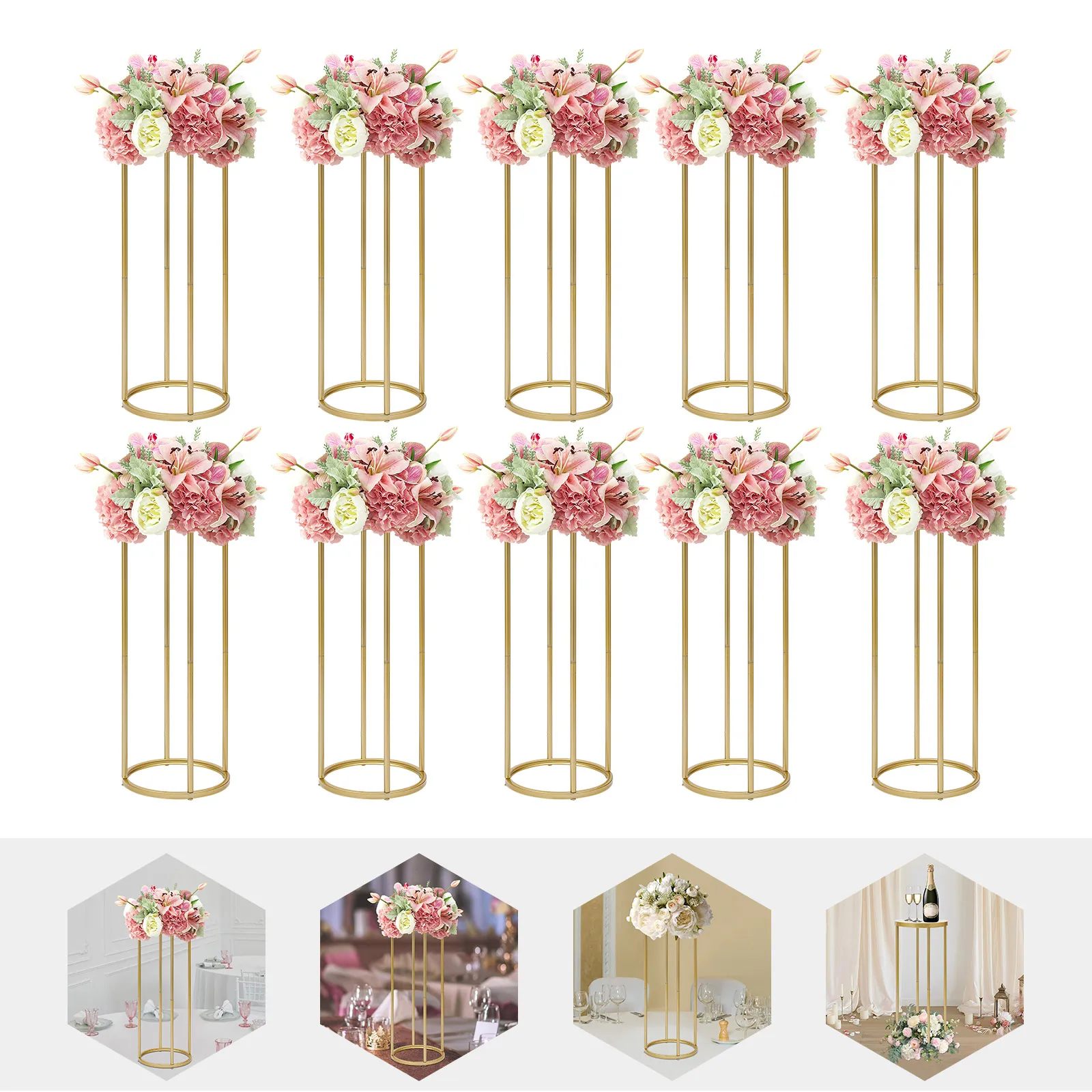 10Pcs Metal Wedding Table Centrepieces Flower Column Flower Stand for Wedding Party Road Leads