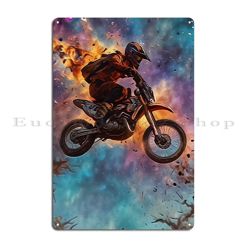 Escaping The Fires Dirt Bike Rider Metal Signs Wall Mural Decoration Printed Poster Wall Decor Tin Sign Poster