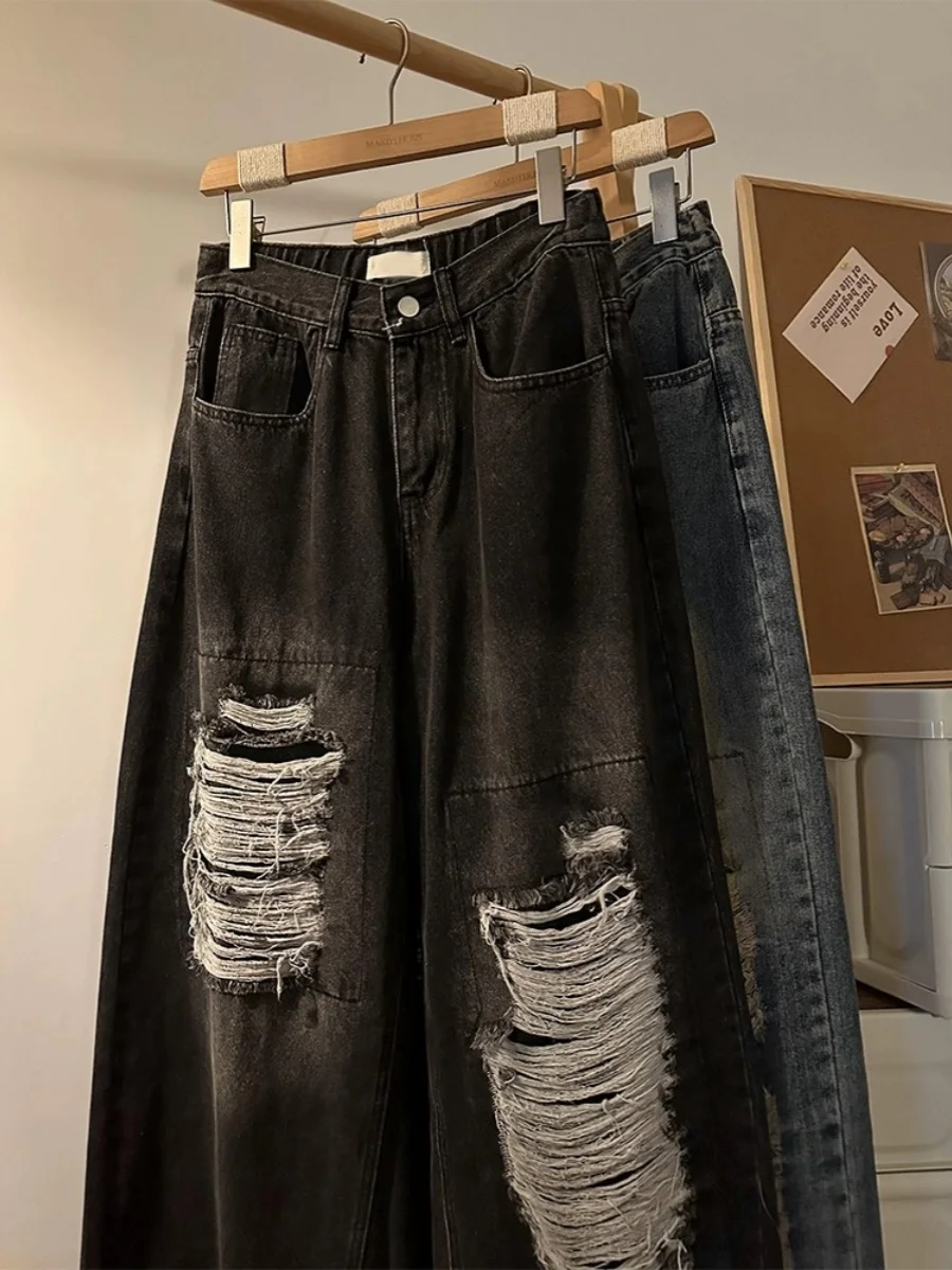 

Trendy Men's Jeans Patchwork Loose Wide Leg High Street Straight Cut Spring Autumn New Sle Casual Long Pants