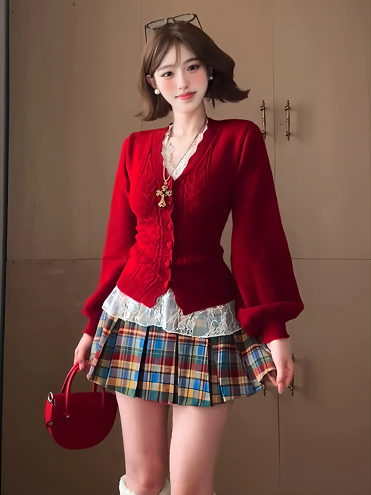 

Кардиган Cisas Red V-Ne с V-образным вырезом, женский, осенне-зимний, утепленный, с длинными рукавами, на пуговицах, Ci Walk Sle