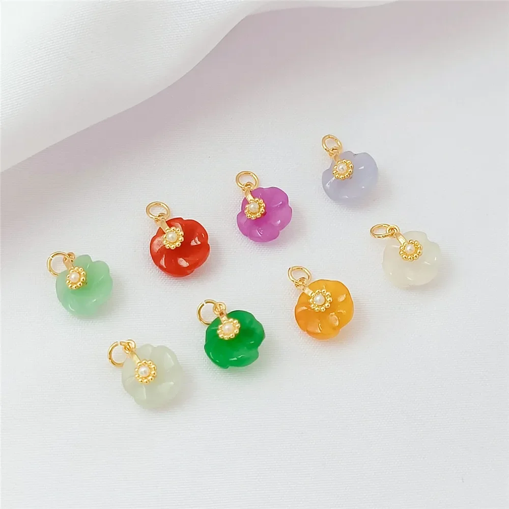 

Copper-plated 14K Gold Natural Jade Flower Pendant, Handcrafted Diy Carved Bracelet, Necklace, Pendant and Accessory