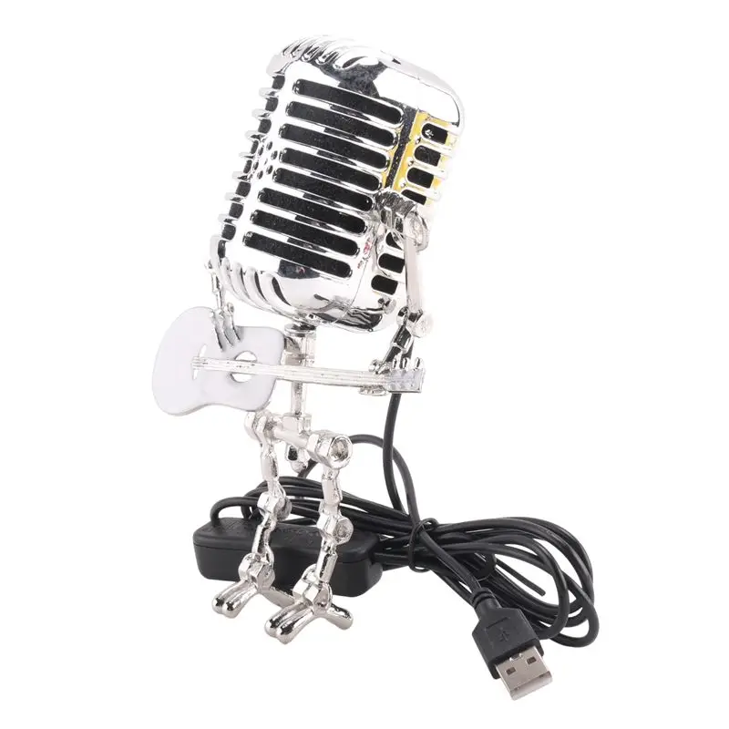 Retro Style Vintage Microphone Robot Desk Lamp, Vintage Microphone Robot Touch Dimmer Lamp Table Lamp Easy To Use White New