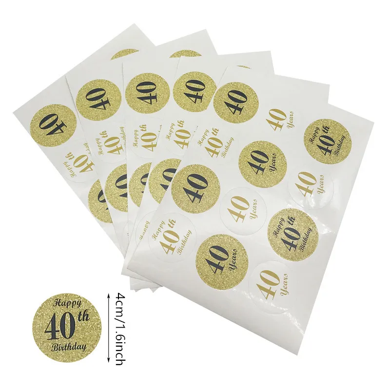 60Pcs Black Gold 30 40 50 60 Year Birthday Paper Stickers Adult Happy Birthday Party Gift Box Stickers 30th Anniversary Supplies