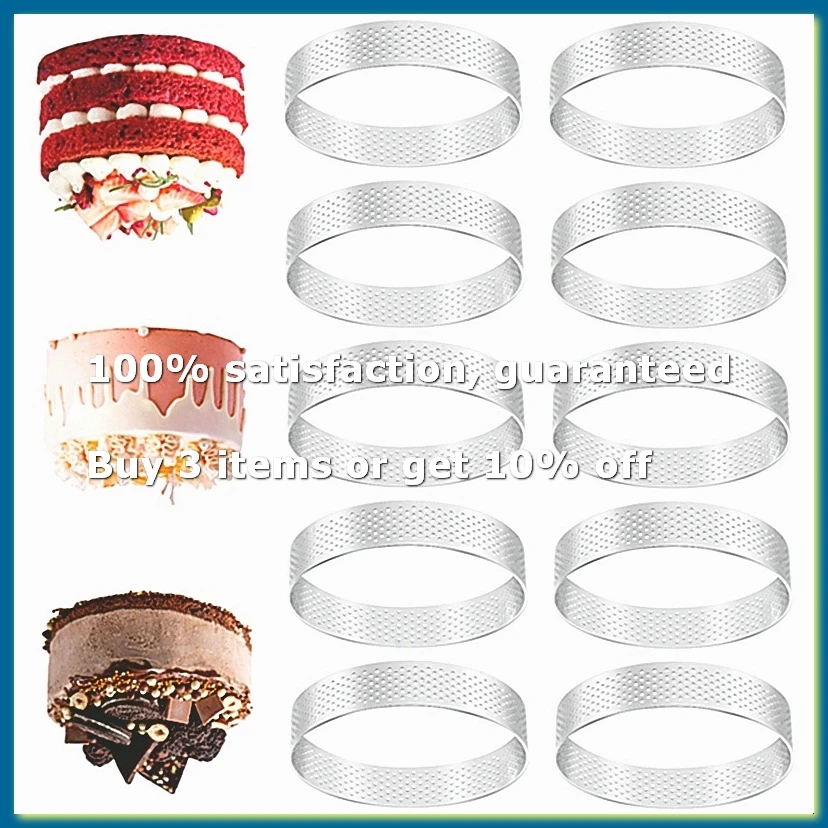Circular Tart Rings with Holes Stainless Steel Fruit Pie Quiches Cake Mousse Mold Kitchen Baking Mould 10cm 10Pcs