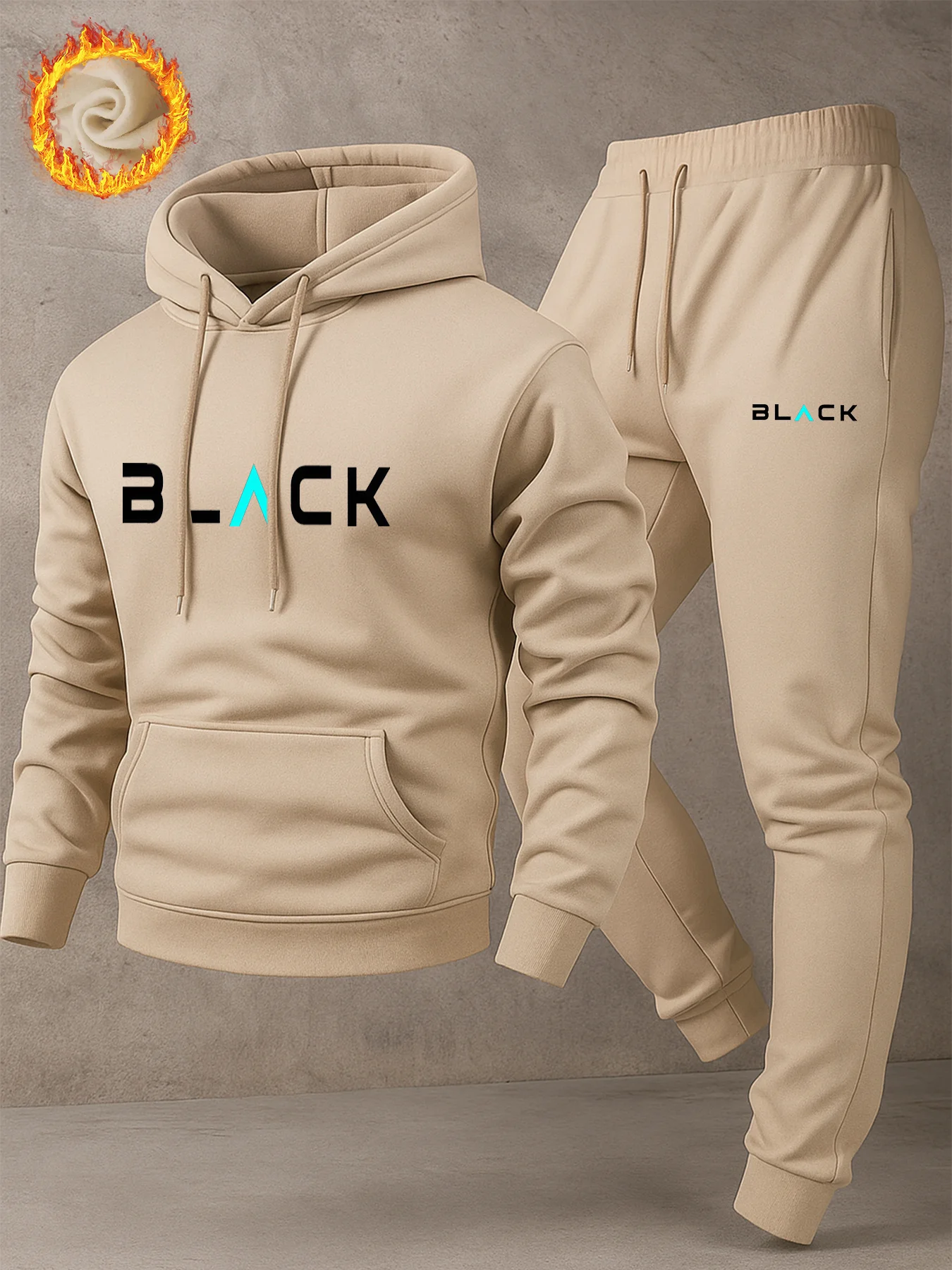 Autumn Winter Men Hoodie Tracksuit 2 Piece Printed Drawstring Hooded Sweatshirt Jogger Pants Casual Sports Adult Daily Outfit view 3
